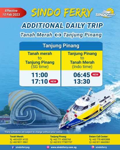 Sindo Ferry - Tanjung Pinang Schedule Effective 10 Feb 2023